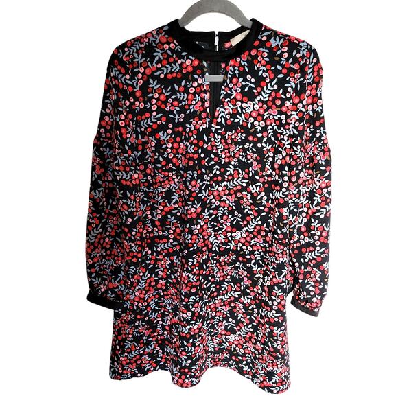 LOFT Dark Navy Red Holly Floral Shift V Neck Knee Length Dress Size Small - Picture 1 of 12